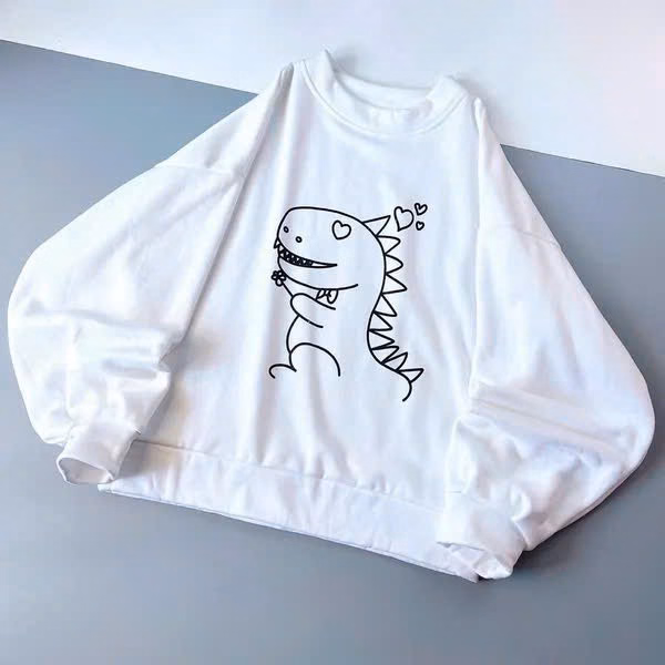 Áo Khoác Nỉ In Hình Khủng Long Đáng Yêu Tay Dài Form Rộng Cổ Tròn Đẹp Hàng Hot Trend-Htm Fashion - Ảnh 2