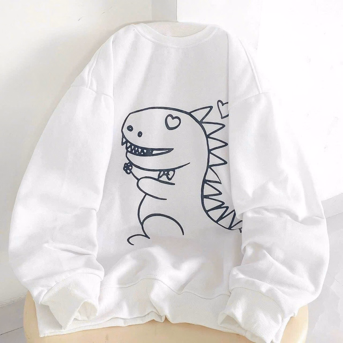 Áo Khoác Nỉ In Hình Khủng Long Đáng Yêu Tay Dài Form Rộng Cổ Tròn Đẹp Hàng Hot Trend-Htm Fashion - Ảnh 6