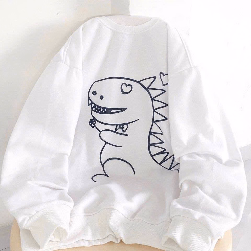 Áo Khoác Nỉ In Hình Khủng Long Đáng Yêu Tay Dài Form Rộng Cổ Tròn Đẹp Hàng Hot Trend-Htm Fashion - Ảnh 4