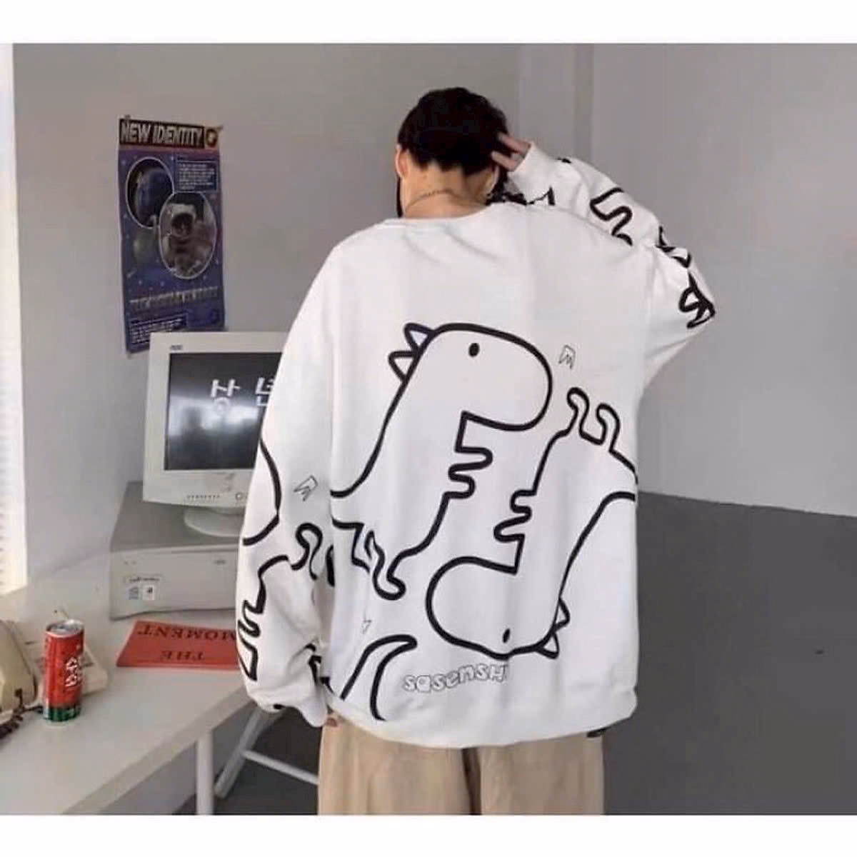 Áo Khoác Nỉ In Hình Khủng Long Đáng Yêu Tay Dài Form Rộng Cổ Tròn Đẹp Hàng Hot Trend-Htm Fashion - Ảnh 9