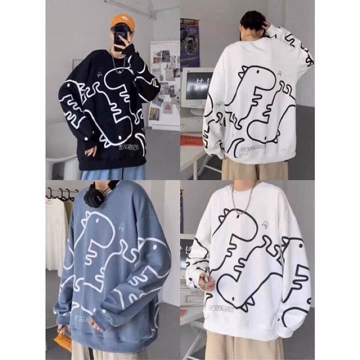 Áo Khoác Nỉ In Hình Khủng Long Đáng Yêu Tay Dài Form Rộng Cổ Tròn Đẹp Hàng Hot Trend-Htm Fashion