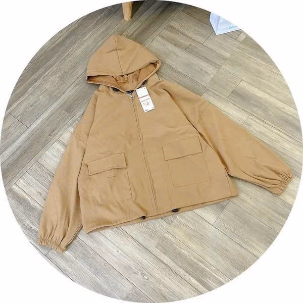 Áo Khoác Kaki Trơn Nữ Phối Túi Hộp Có Da Lộn 2 Lớp Kèm Nón Trùm Đầu Đẹp Form Rộng Khóa Zip Kéo Hot Trend-Htm Fashion - Ảnh 2