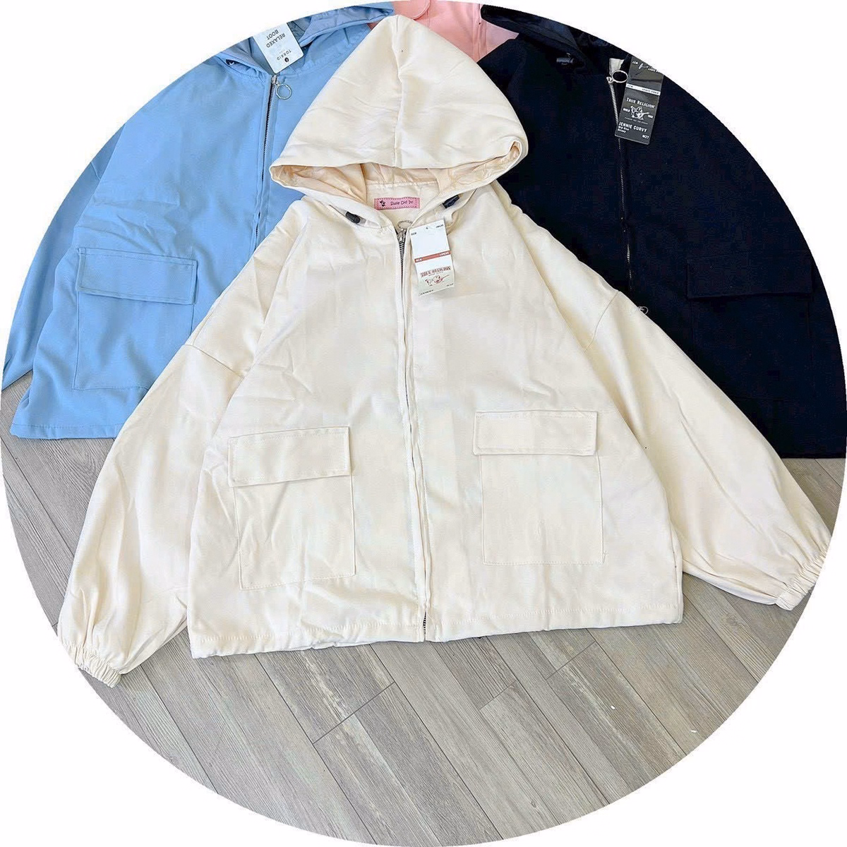 Áo Khoác Kaki Trơn Nữ Phối Túi Hộp Có Da Lộn 2 Lớp Kèm Nón Trùm Đầu Đẹp Form Rộng Khóa Zip Kéo Hot Trend-Htm Fashion - Ảnh 11