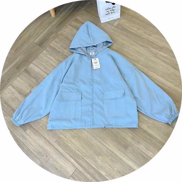 Áo Khoác Kaki Trơn Nữ Phối Túi Hộp Có Da Lộn 2 Lớp Kèm Nón Trùm Đầu Đẹp Form Rộng Khóa Zip Kéo Hot Trend-Htm Fashion - Ảnh 3