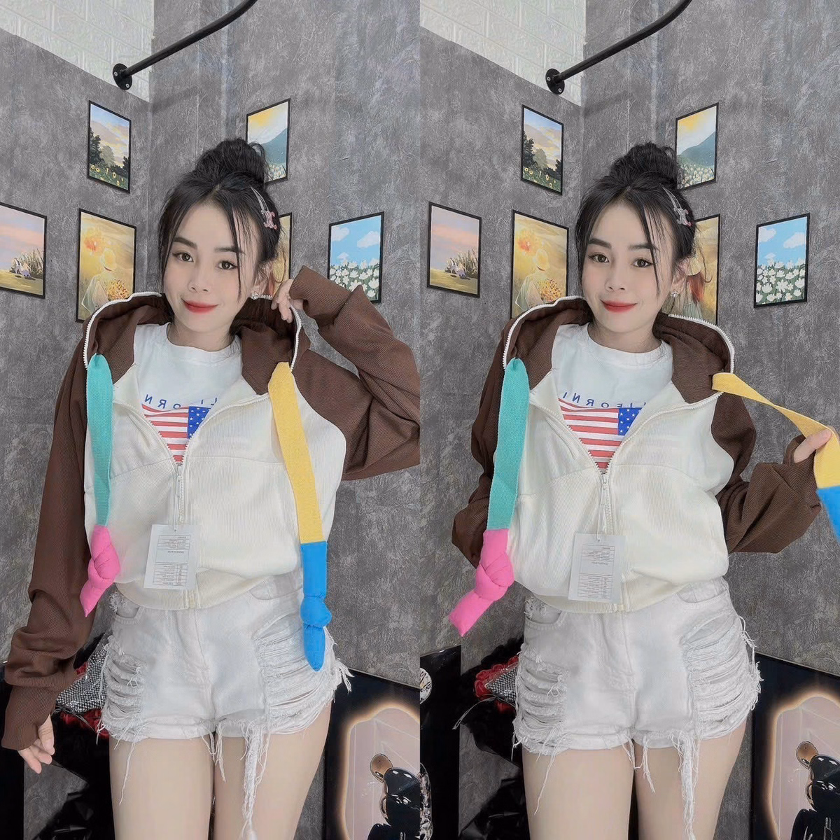 Áo Khoác Nữ Len Gân 4 Túi Dây Bản To Phối Màu Cực Xinh Vải Dày Dặn Form Rộng Dáng Lửng Siêu Đẹp Hot Trend-Htm Fashion - Ảnh 4