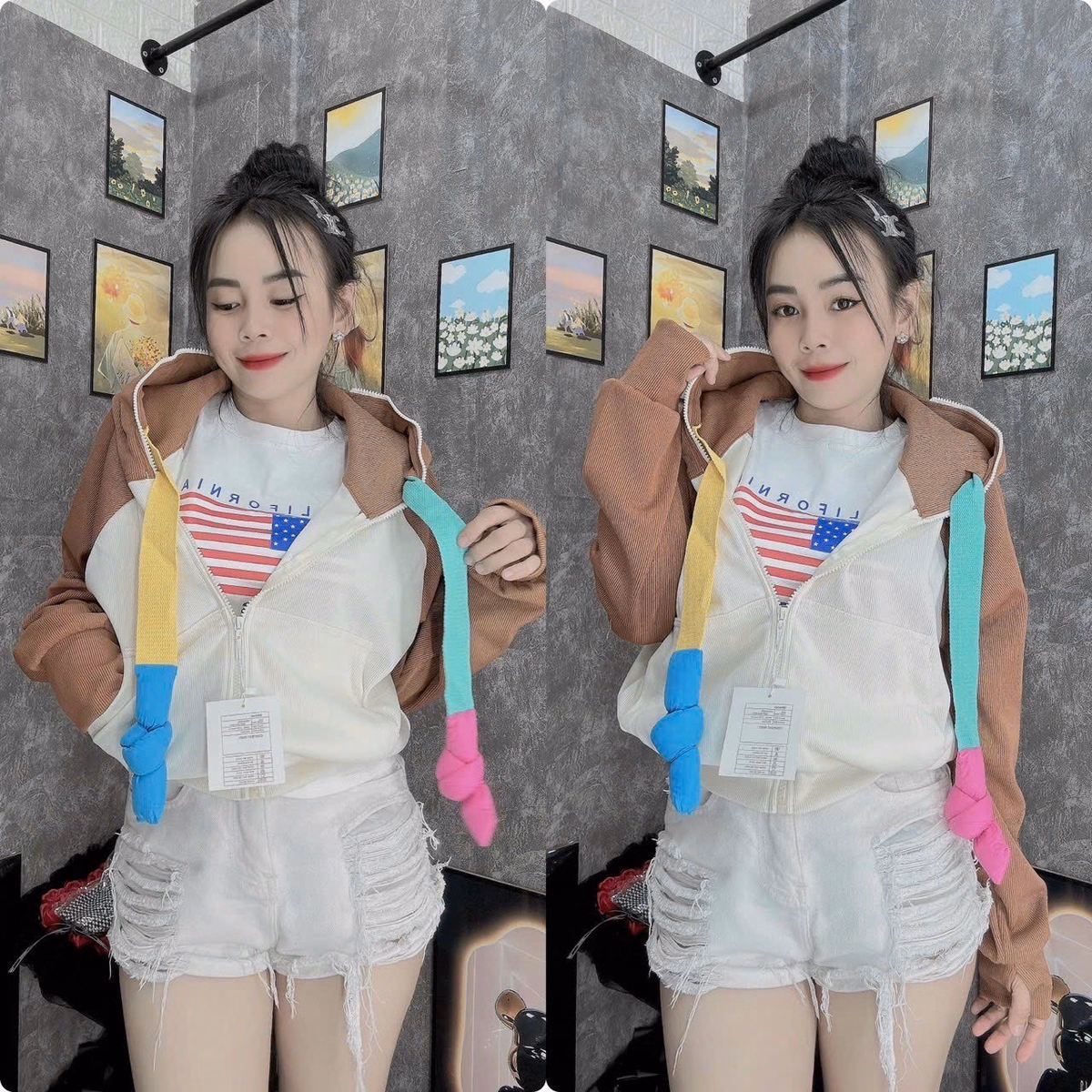 Áo Khoác Nữ Len Gân 4 Túi Dây Bản To Phối Màu Cực Xinh Vải Dày Dặn Form Rộng Dáng Lửng Siêu Đẹp Hot Trend-Htm Fashion - Ảnh 2