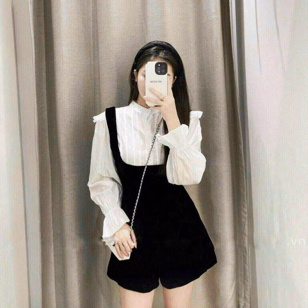 Set Bộ Đồ Nữ Yếm Nhung Mix Áo Tay Bèo Sa975 - Sam Store - Ảnh 3