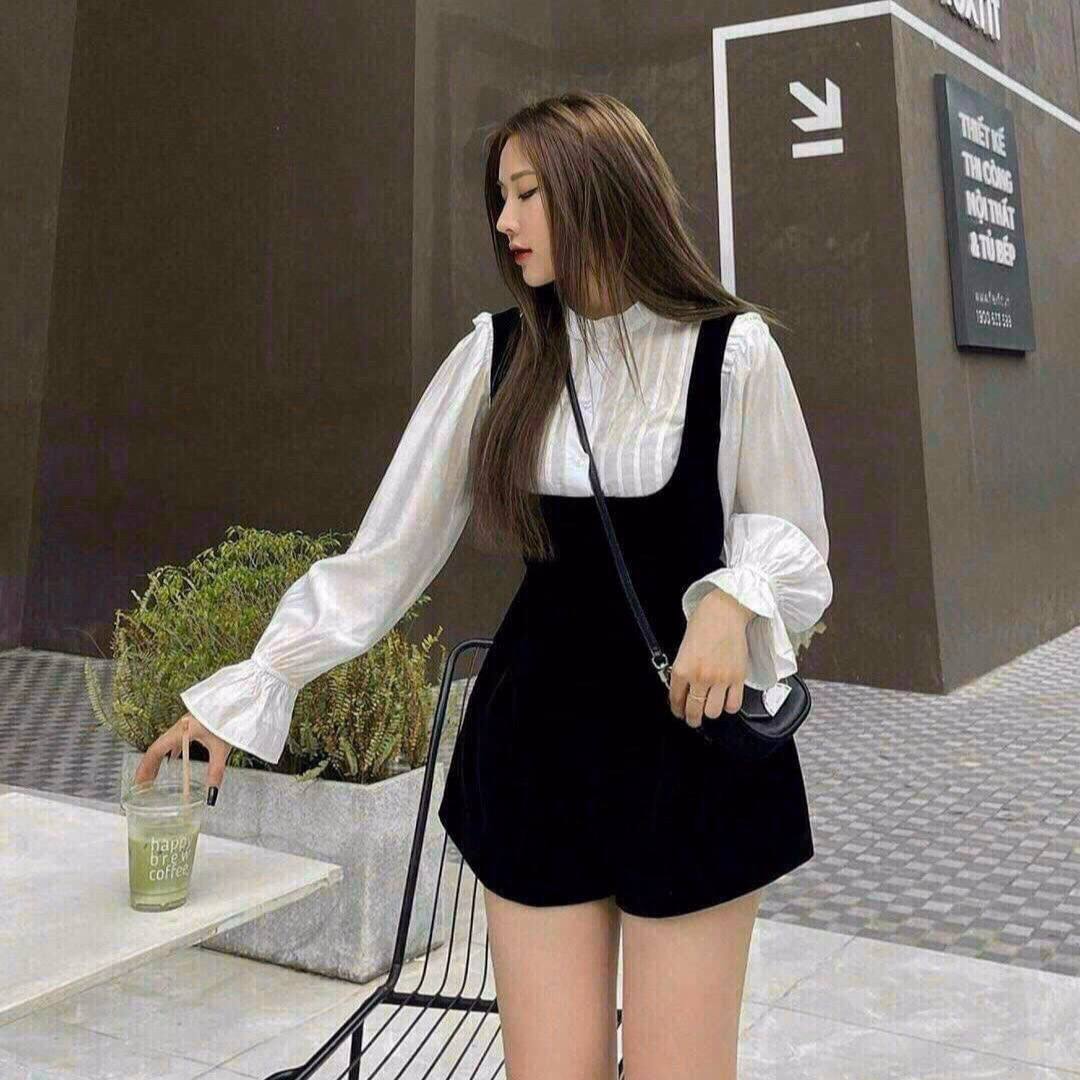 Set Bộ Đồ Nữ Yếm Nhung Mix Áo Tay Bèo Sa975 - Sam Store - Ảnh 2