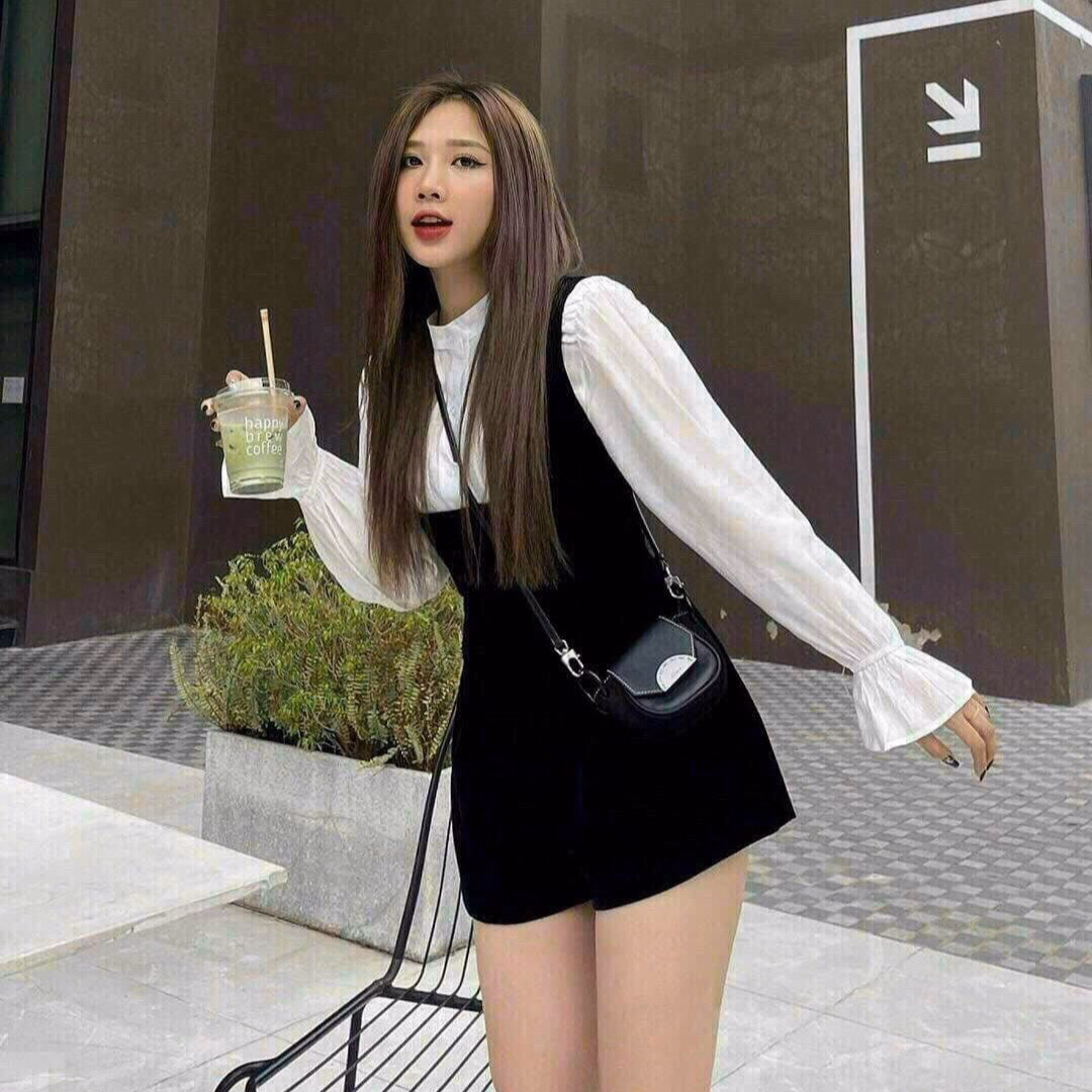 Set Bộ Đồ Nữ Yếm Nhung Mix Áo Tay Bèo Sa975 - Sam Store - Ảnh 4