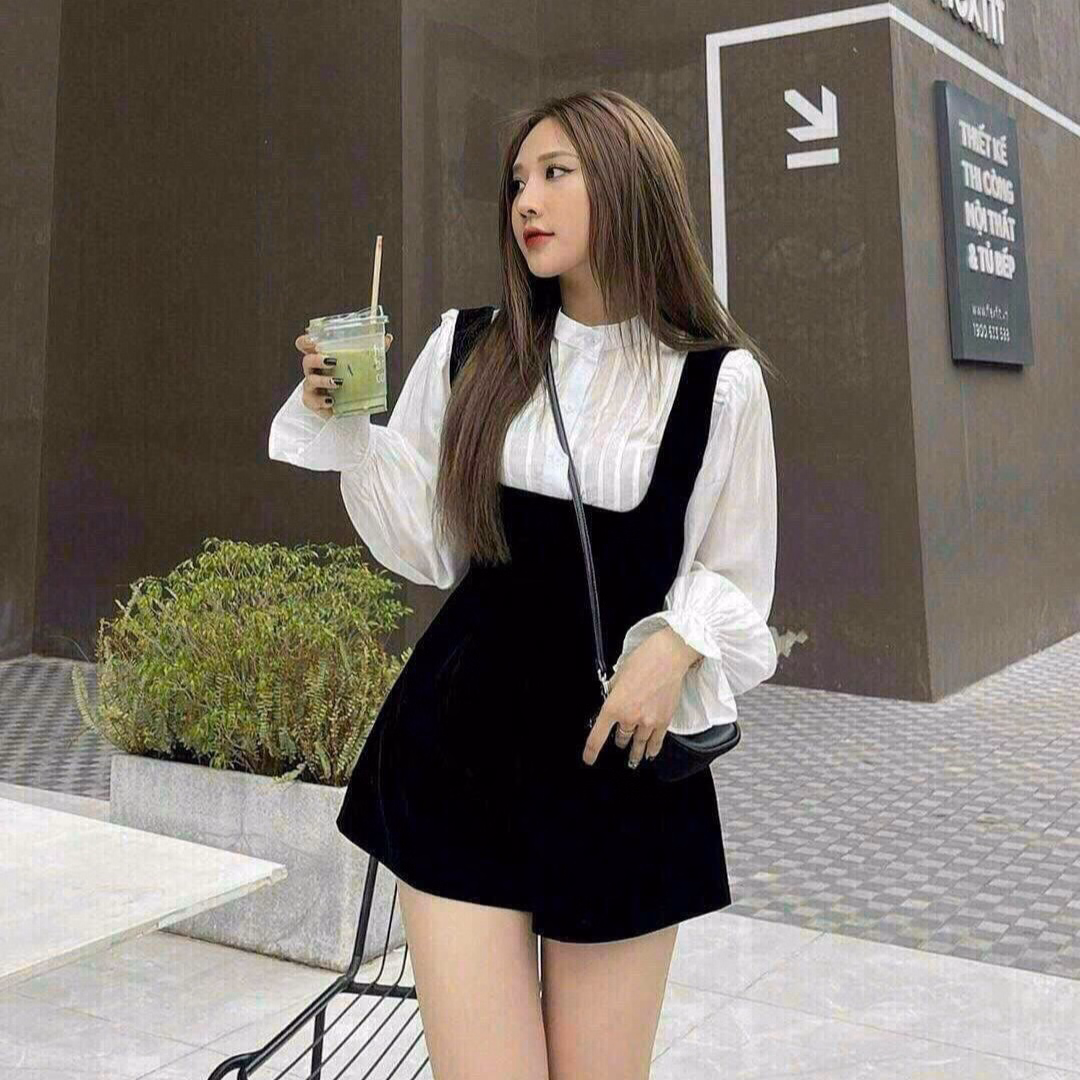 Set Bộ Đồ Nữ Yếm Nhung Mix Áo Tay Bèo Sa975 - Sam Store