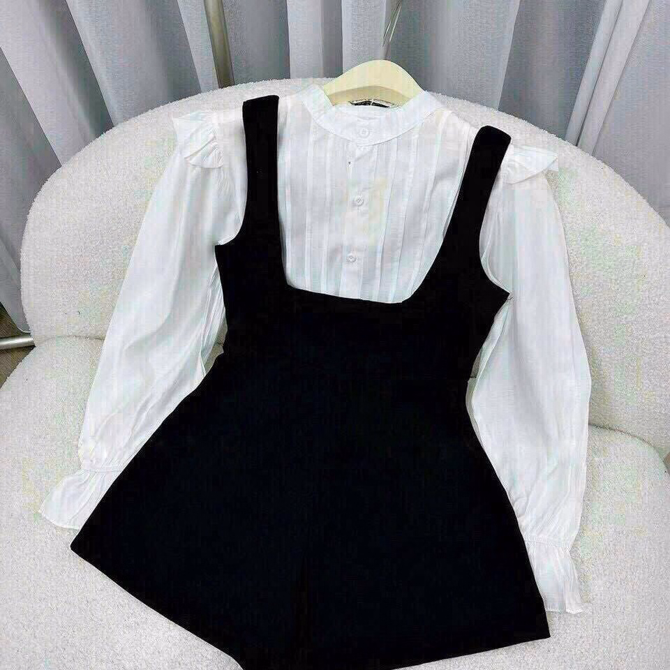 Set Bộ Đồ Nữ Yếm Nhung Mix Áo Tay Bèo Sa975 - Sam Store - Ảnh 5