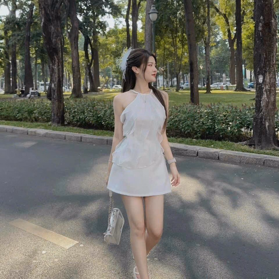 Set Bộ Đồ Nữ Áo Cổ Yếm Bèo Voan Mix Chân Váy Tafta(Có Lót) Bt955 - Nana House - Ảnh 7