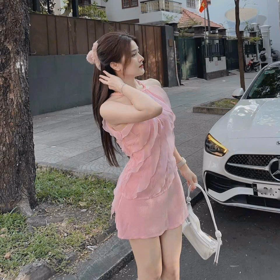 Set Bộ Đồ Nữ Áo Cổ Yếm Bèo Voan Mix Chân Váy Tafta(Có Lót) Bt955 - Nana House - Ảnh 3