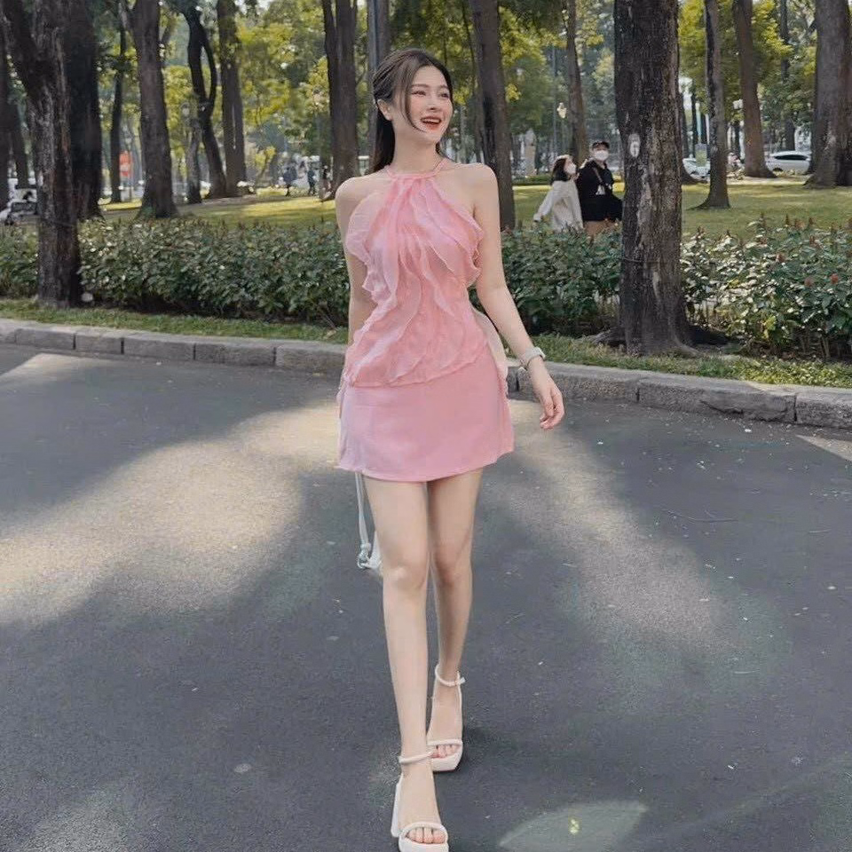 Set Bộ Đồ Nữ Áo Cổ Yếm Bèo Voan Mix Chân Váy Tafta(Có Lót) Bt955 - Nana House - Ảnh 5