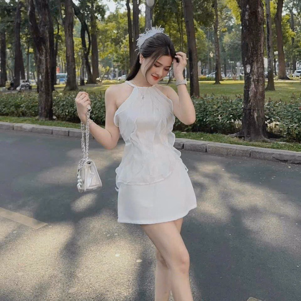 Set Bộ Đồ Nữ Áo Cổ Yếm Bèo Voan Mix Chân Váy Tafta(Có Lót) Bt955 - Nana House - Ảnh 4