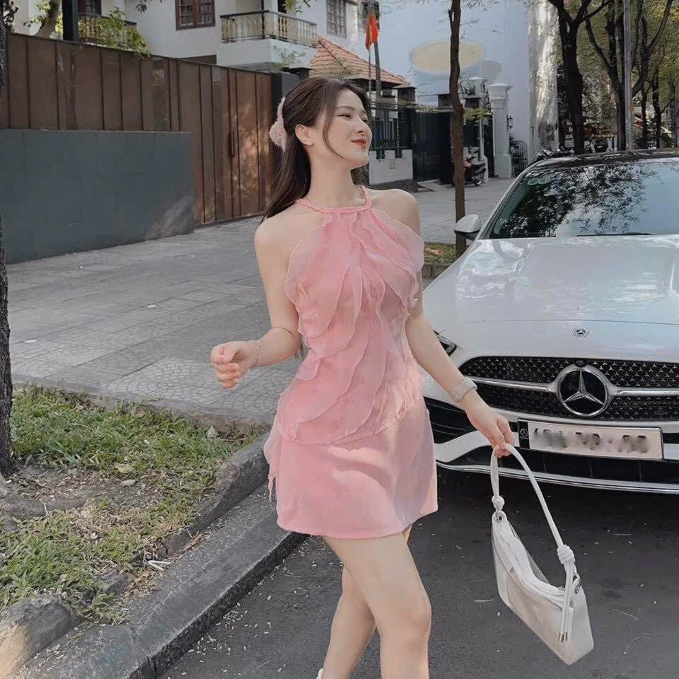 Set Bộ Đồ Nữ Áo Cổ Yếm Bèo Voan Mix Chân Váy Tafta(Có Lót) Bt955 - Nana House