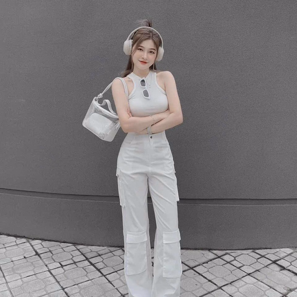 Set Bộ Đồ Nữ Áo Crotop Ba Lỗ Mix Quần Túi Hộp Bt976 - Nana House - Ảnh 2