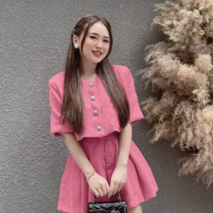 Set Bộ Đồ Nữ Áo Croptop Tay Ngắn Kèm Quần Short Xếp Ly Q34- Sam Store