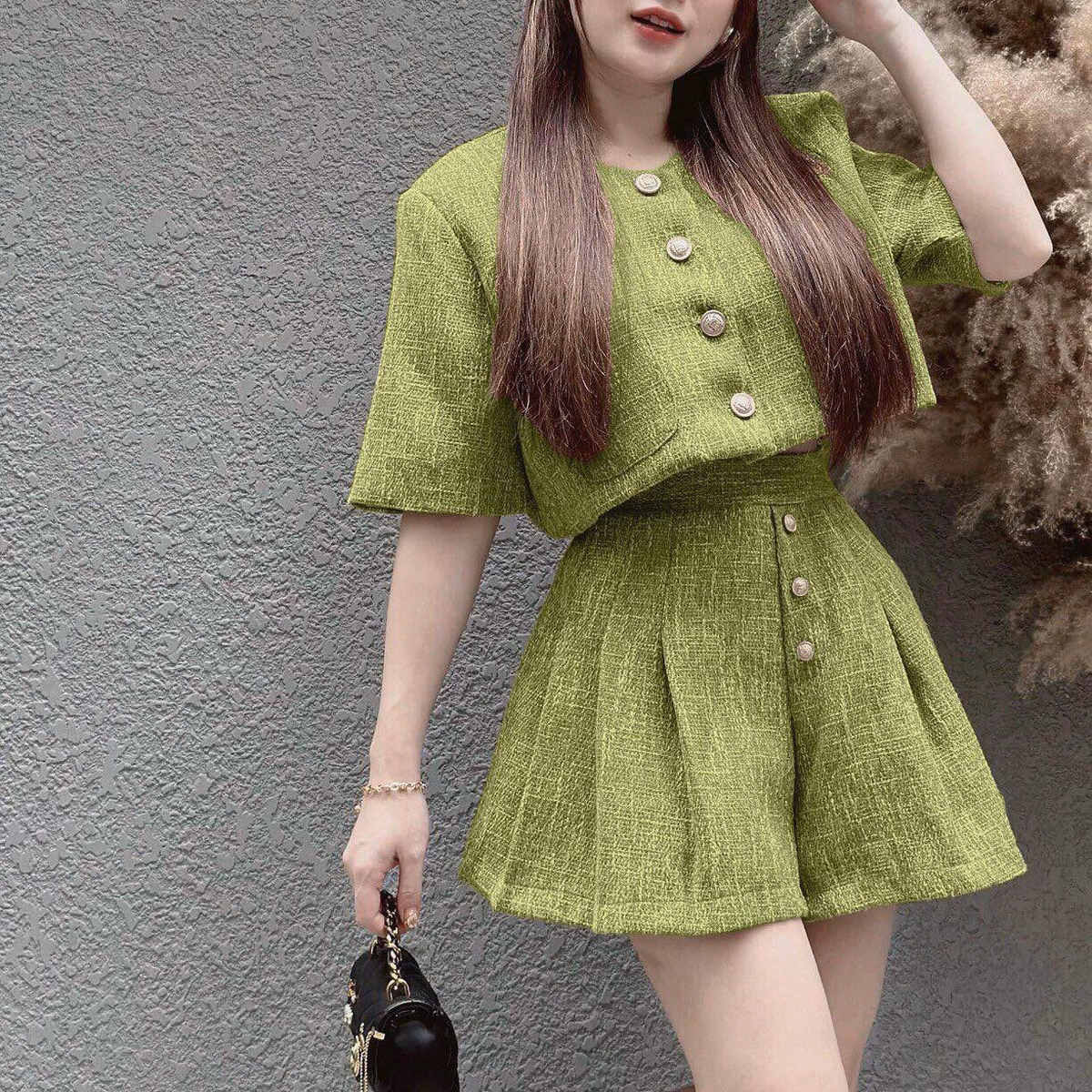 Set Bộ Đồ Nữ Áo Croptop Tay Ngắn Kèm Quần Short Xếp Ly Q34- Sam Store - Ảnh 5