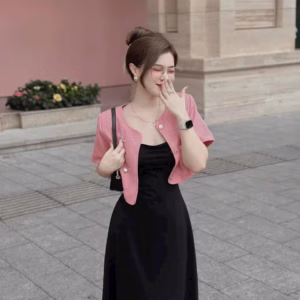 Set Đầm Váy Nữ Thun Borip 2 Dây Mix Áo Khoác Linen Bt854 - Nana House