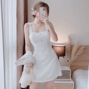 Set Đầm Váy Nữ 2 Dây Chất Linen Kèm Áo Khoác Tay Dài Bt923 - Nana House