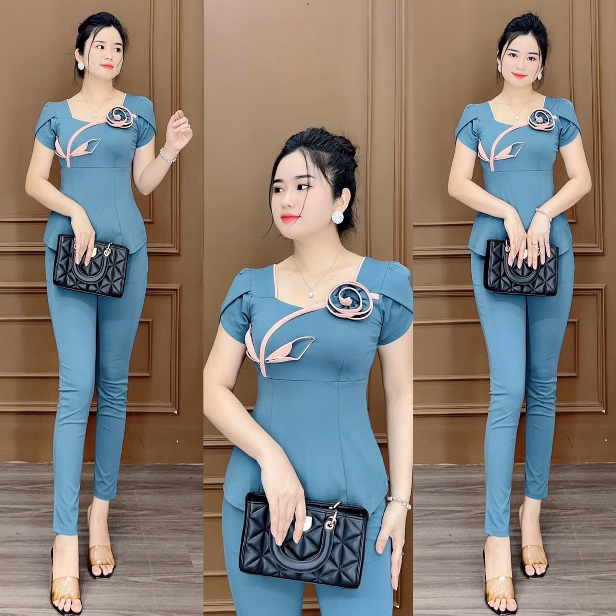 Set Bộ Đồ Nữ Thun Xốp Đính Hoa Hồng Sa795 - Sam Store