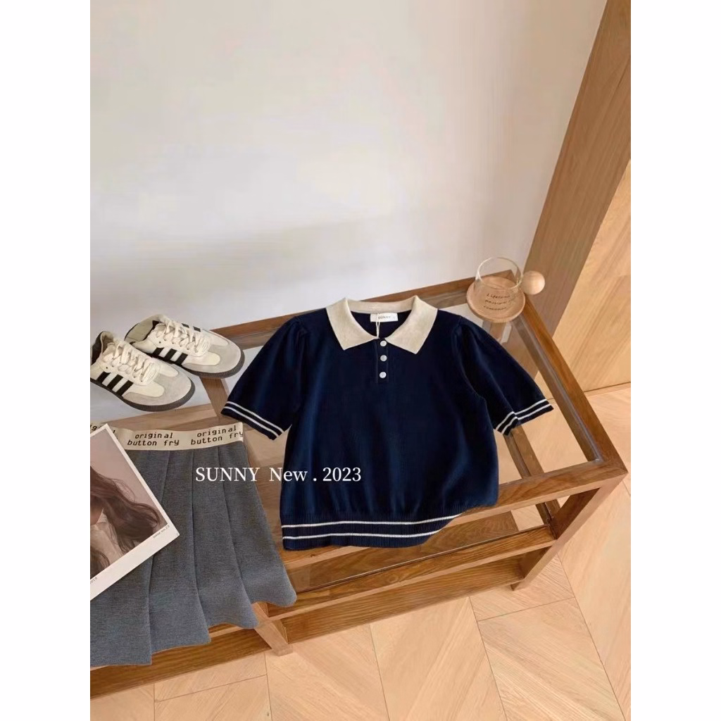 Áo Len Cô Bẻ Phối Màu, Họa Tiết Kẻ Viền Tay, Viền Gấu Phong Cách Hàn Quốc - Chipxinhxk - Ảnh 6