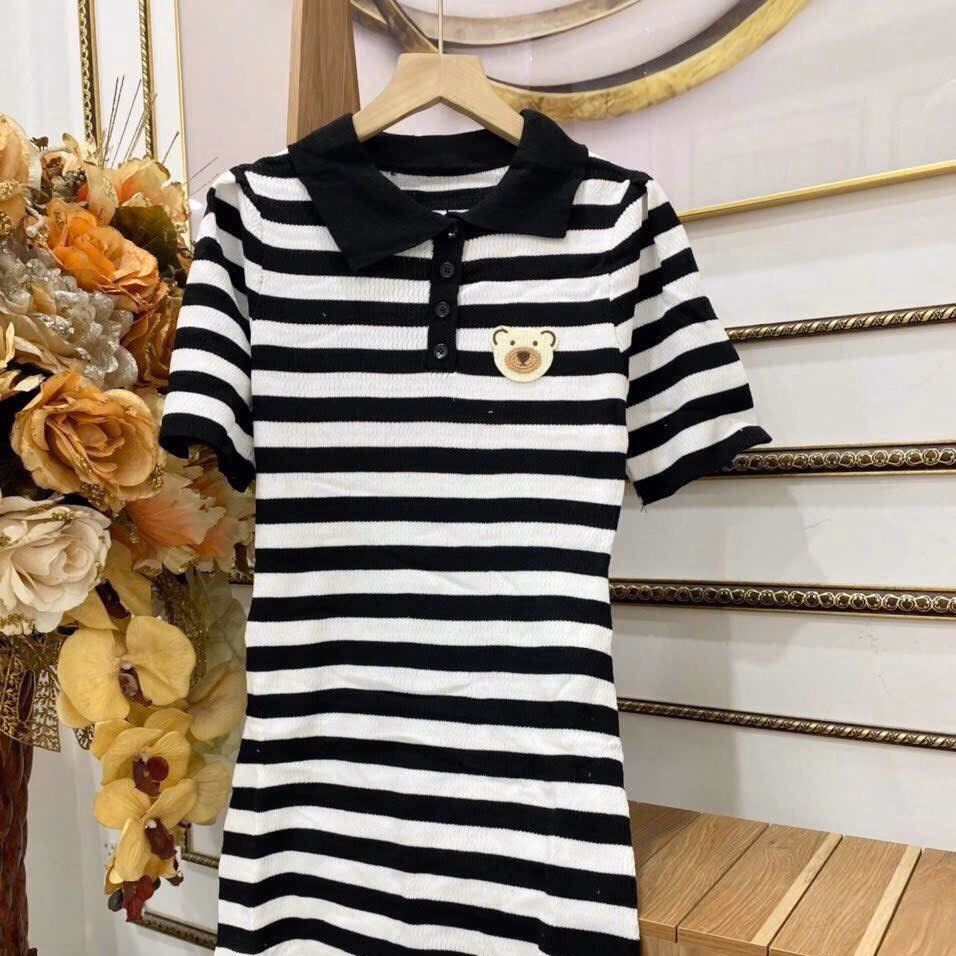 Đầm Váy Nữ Cổ Sơ Mi Sọc Đen Trắng Bt654 - Nana House - Ảnh 2