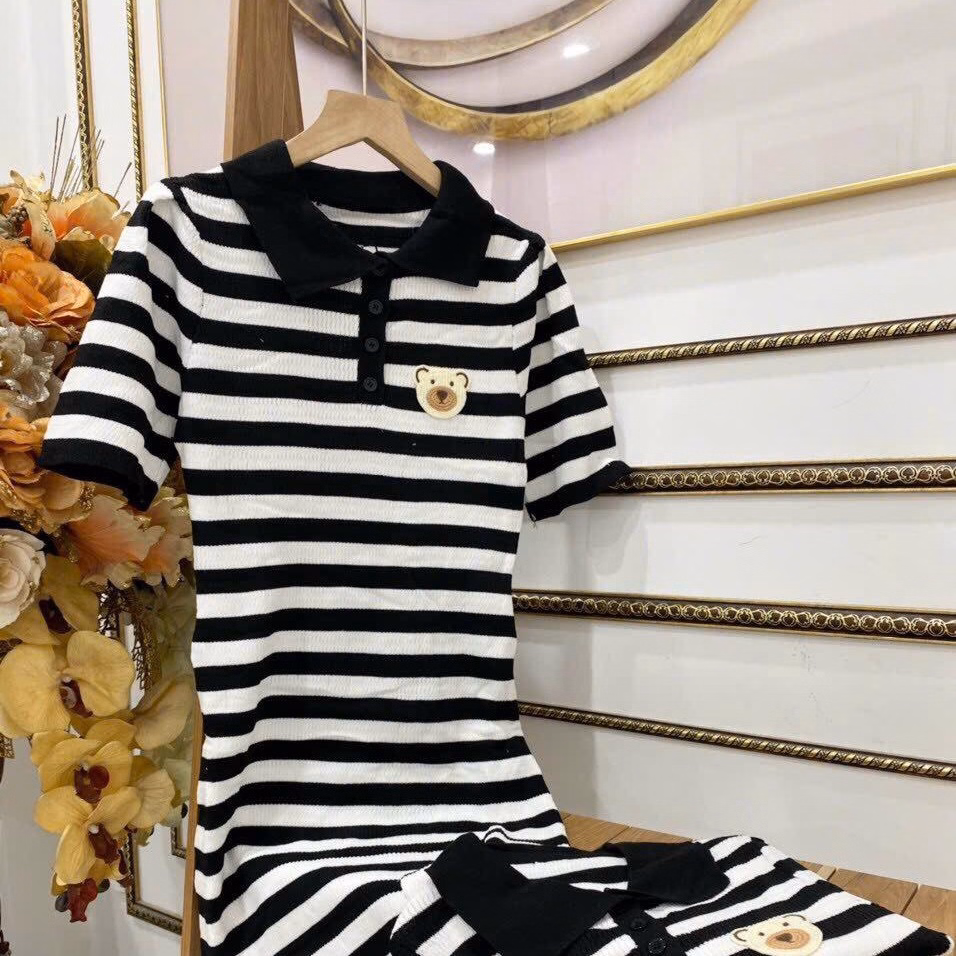 Đầm Váy Nữ Cổ Sơ Mi Sọc Đen Trắng Bt654 - Nana House - Ảnh 3