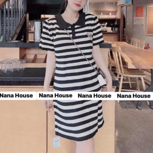 Đầm Váy Nữ Cổ Sơ Mi Sọc Đen Trắng Bt654 - Nana House