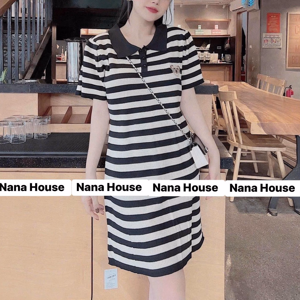 Đầm Váy Nữ Cổ Sơ Mi Sọc Đen Trắng Bt654 - Nana House