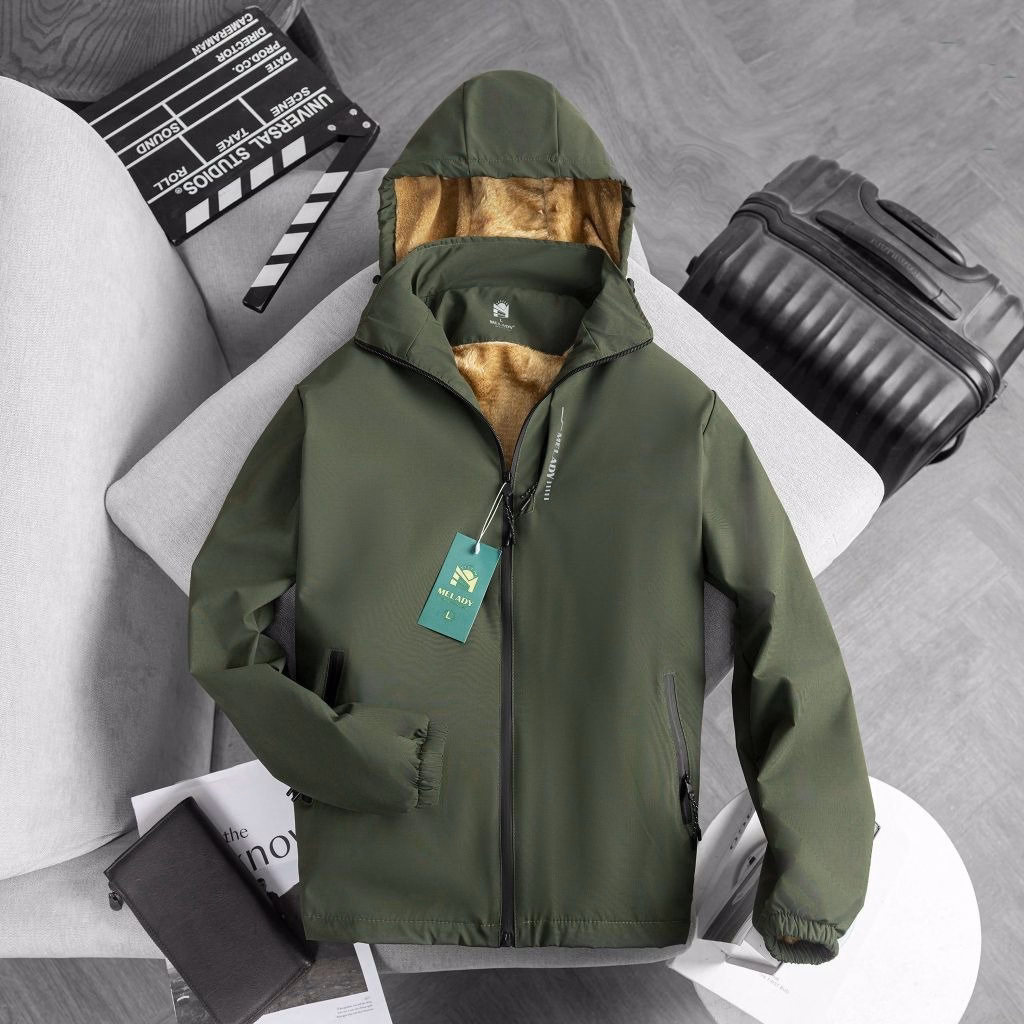 Áo Khoác Gió Nam In Chữ Ngực Lót Lông Nâu Mẫu Mới Phong Cách Thể Thao - Chipxinhxk - Ảnh 2