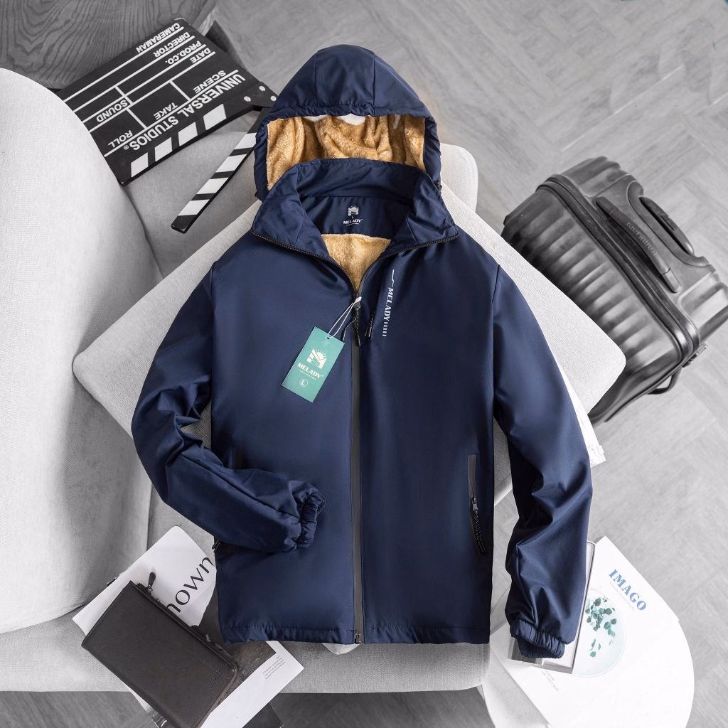 Áo Khoác Gió Nam In Chữ Ngực Lót Lông Nâu Mẫu Mới Phong Cách Thể Thao - Chipxinhxk - Ảnh 4