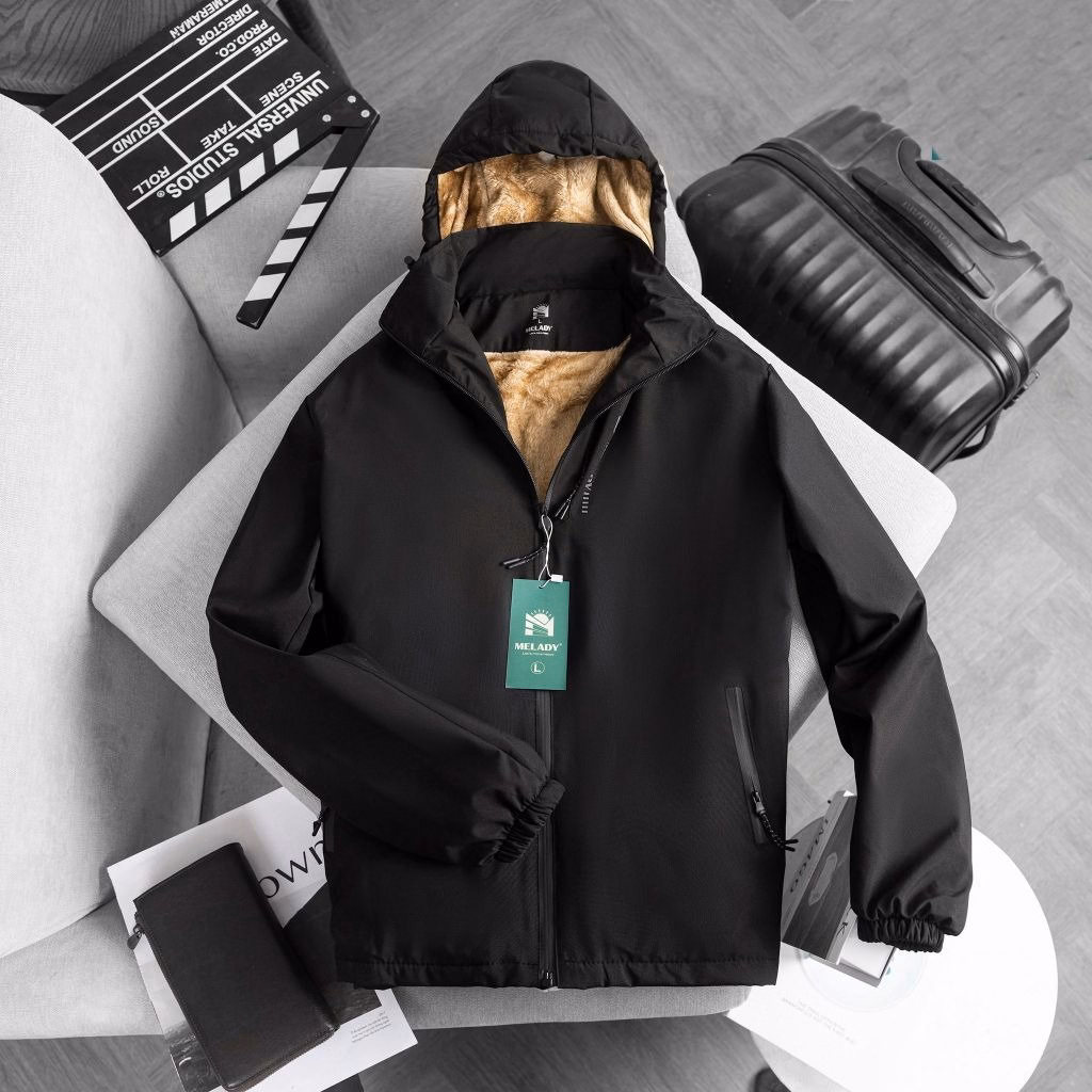 Áo Khoác Gió Nam In Chữ Ngực Lót Lông Nâu Mẫu Mới Phong Cách Thể Thao - Chipxinhxk - Ảnh 5