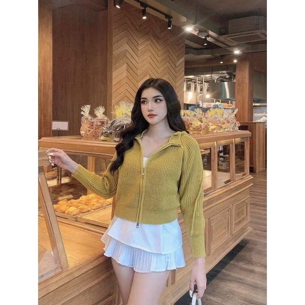 Áo Khoác Len Dài Tay Có Mũ, 2 Khóa Kéo Phong Cách Hàn Quốc Mẫu Mới - Chipxinhxk