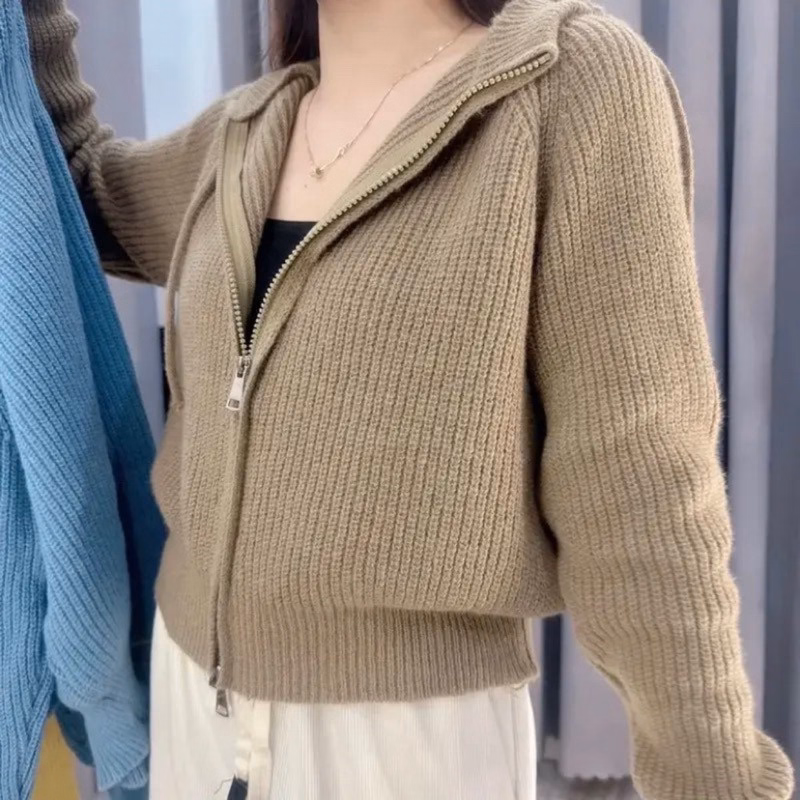 Áo Khoác Len Dài Tay Có Mũ, 2 Khóa Kéo Phong Cách Hàn Quốc Mẫu Mới - Chipxinhxk - Ảnh 6