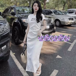 Đầm Nữ Suông Dài Thêu Miumiu Thun Gân - Ausa House