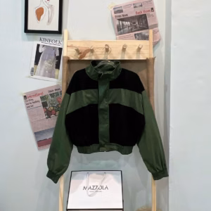 Áo Khoác Da Lộn 2 Lớp Nữ Dáng Kiểu Lửng Form Đẹp Phối Màu Sọc Nhau Kèm Khóa Zip Xinh Có Cổ Bẻ Hàng Siêu Xinh Hot Trend-Htm Fashion