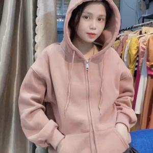 Áo Khoác Nỉ Nữ Dáng Form Rộng Chất Vải Dày Mịn Kèm Nón Trùm Đầu To Đẹp Trơn Dây Kéo Xịn Hàng Hot Trend-Htm Fashion