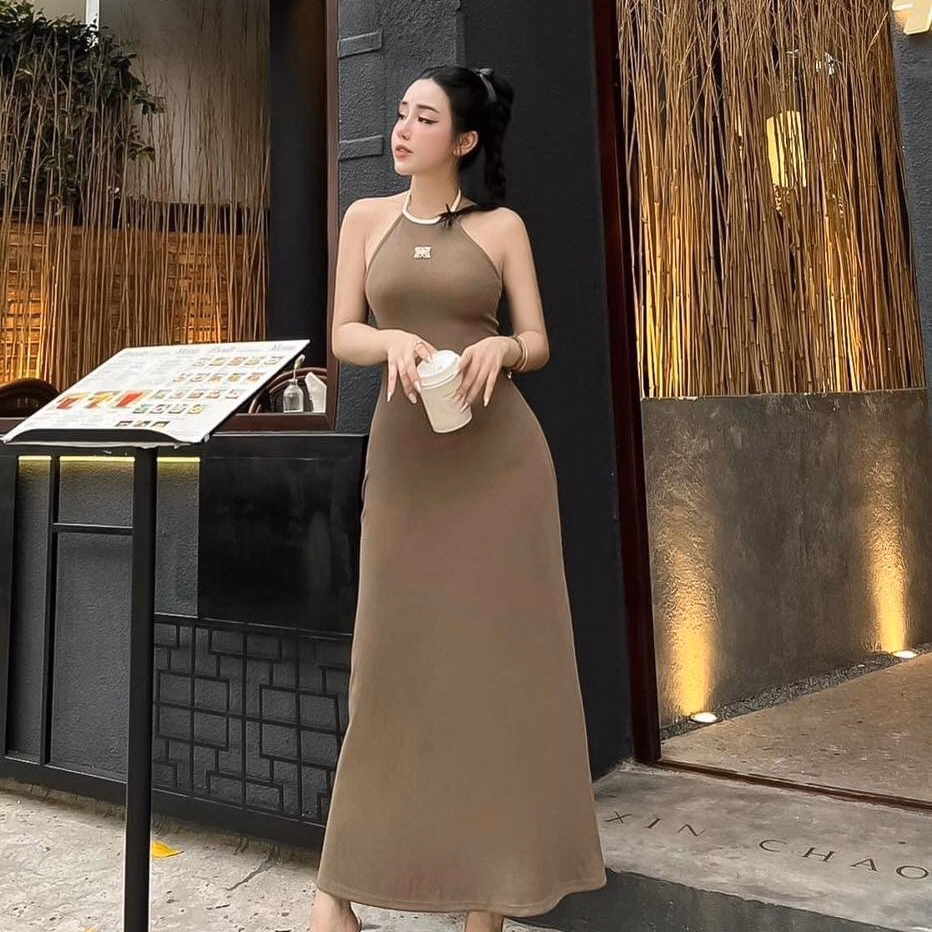 Đầm Váy Nữ Cổ Yếm Dáng Dài Chất Thun Gân Bt631 - Nana House