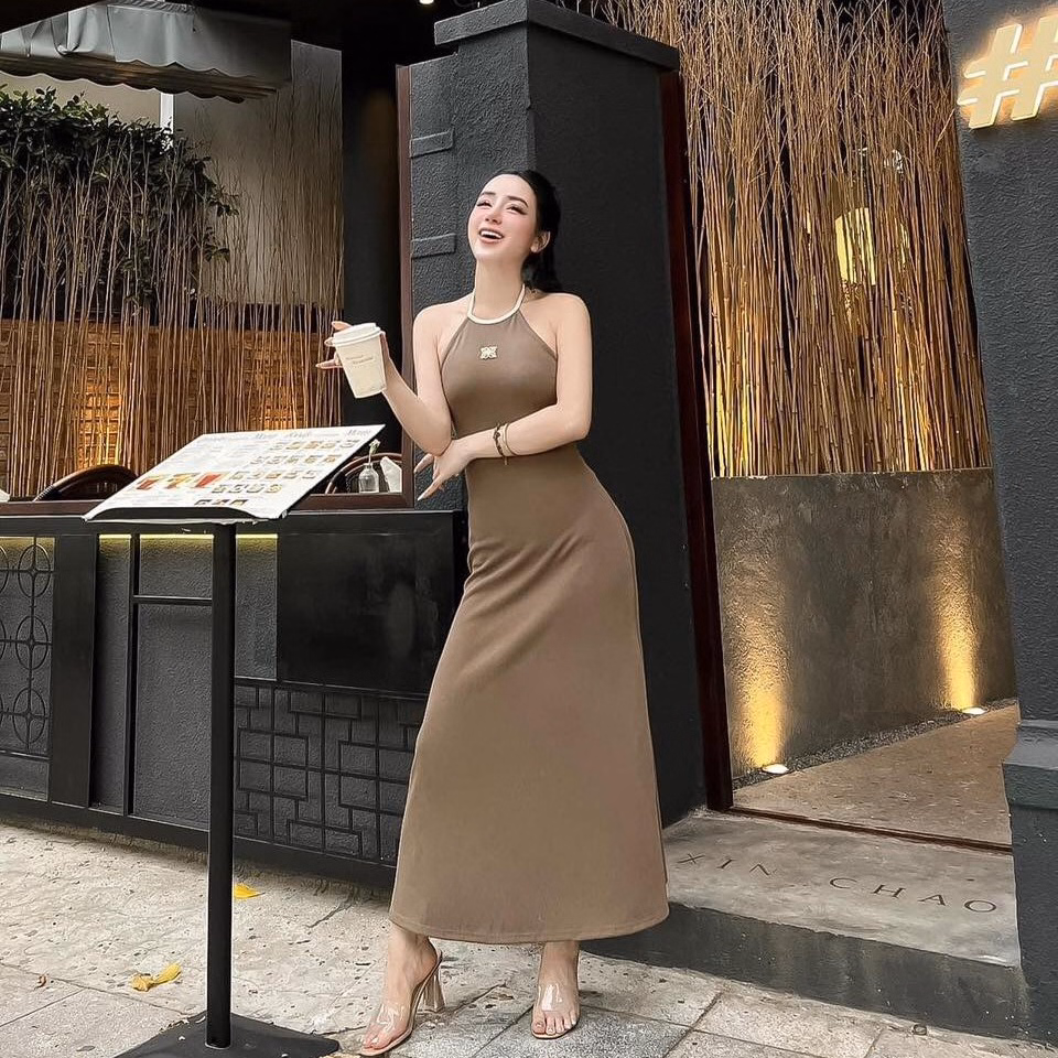 Đầm Váy Nữ Cổ Yếm Dáng Dài Chất Thun Gân Bt631 - Nana House - Ảnh 3