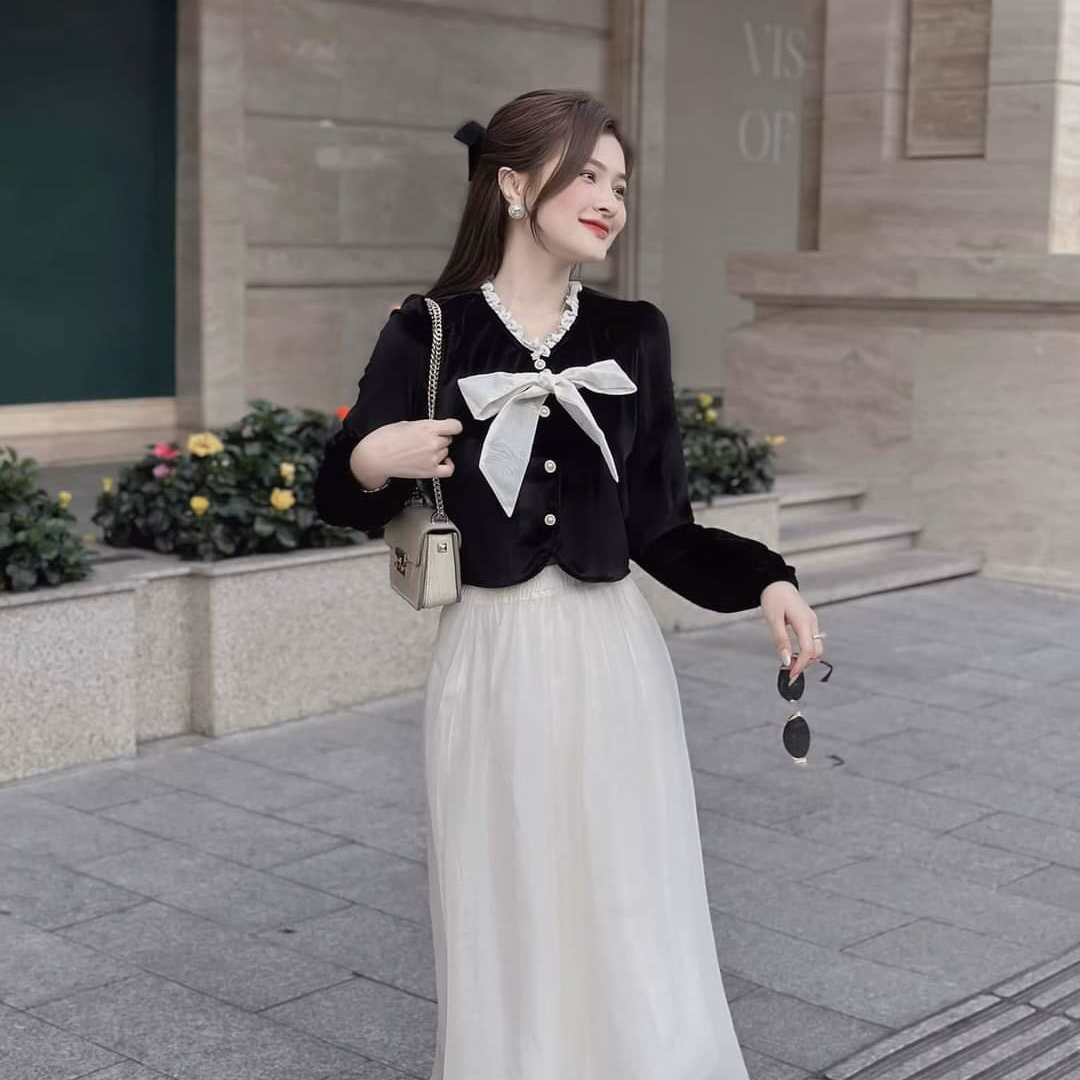 Set Đầm Váy Nữ Áo Nhung Cứng Phối Váy Voan Tơ 2 Lớp Bt108 - Nana House - Ảnh 3
