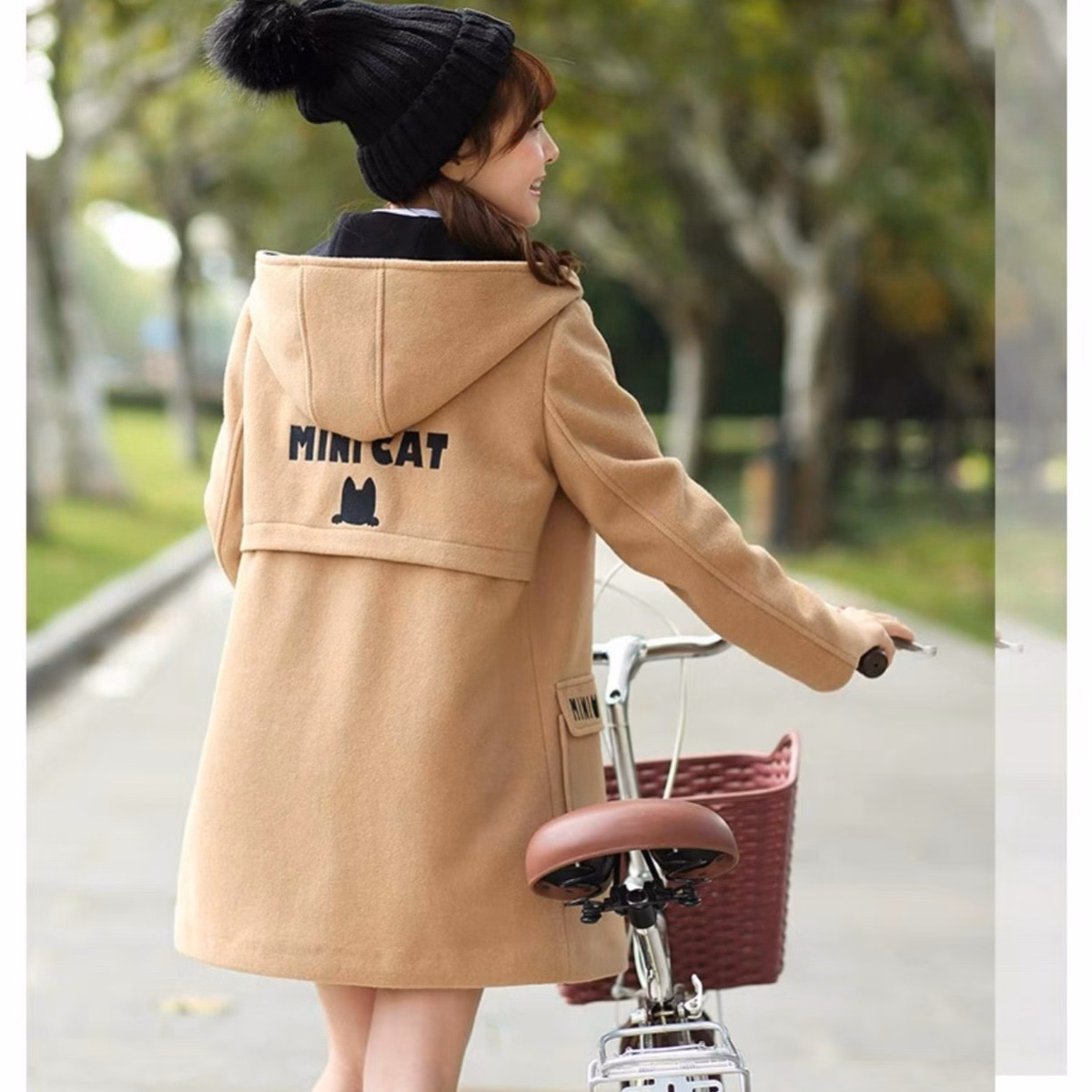 Áo Khoác Nỉ Nữ Thêu Chữ Mini Cat Siêu Xinh Kèm Túi Hộp Chất Vải Dày Mịn Form Rộng Kèm Nón Trùm Đầu To Hàng Hot Trend-Tm Fashion - Ảnh 6