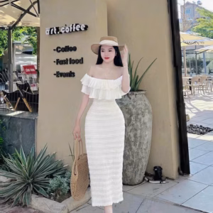 Đầm Váy Nữ Ren Len Dáng Dài Rớt Vai Viền Bèo Ngực Sa1130 - Sam Store