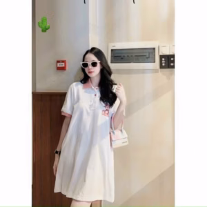 Đầm Nữ Suông Polo Gấu Phối Cổ Hồng - Ausa House