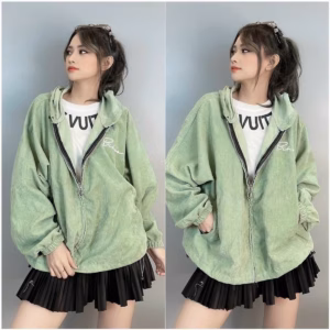 Áo Khoác Dù Nhung Nữ Dáng Form Rộng Kèm Túi Thêm Khóa Kéo Xịn Chất Vải Dày Mịn Thoải Mái Hàng Hot Trend-Htm Fashion