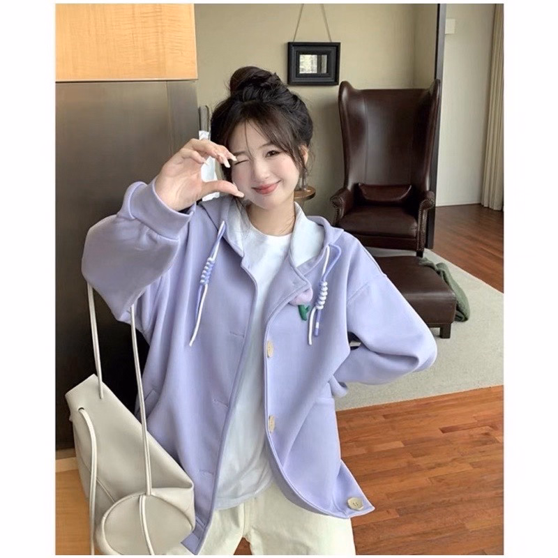 Áo Khoác Cadigan Nữ Có Thêu Nổi Bông Hoa Siêu Đáng Yêu Chất Dáng Form Rộng Vải Nỉ Dày Mịn Phối Cúc Bấm Xinh Lắm Hàng Hot Trend-Htm Fashion - Ảnh 2