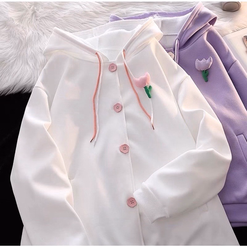 Áo Khoác Cadigan Nữ Có Thêu Nổi Bông Hoa Siêu Đáng Yêu Chất Dáng Form Rộng Vải Nỉ Dày Mịn Phối Cúc Bấm Xinh Lắm Hàng Hot Trend-Htm Fashion - Ảnh 5