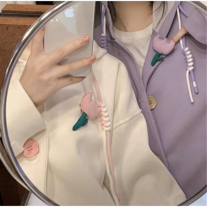 Áo Khoác Cadigan Nữ Có Thêu Nổi Bông Hoa Siêu Đáng Yêu Chất Dáng Form Rộng Vải Nỉ Dày Mịn Phối Cúc Bấm Xinh Lắm Hàng Hot Trend-Htm Fashion - Ảnh 6