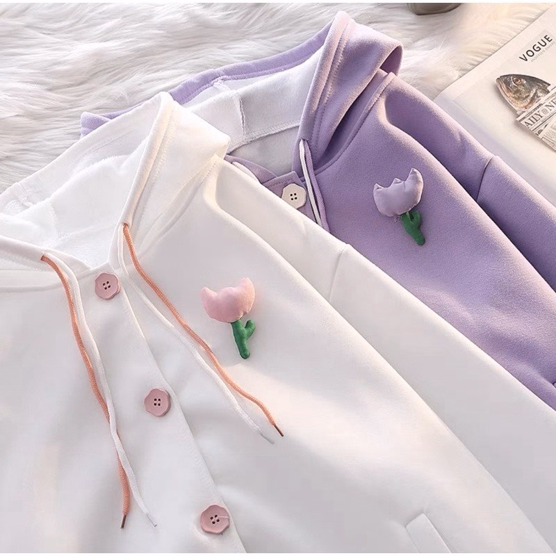 Áo Khoác Cadigan Nữ Có Thêu Nổi Bông Hoa Siêu Đáng Yêu Chất Dáng Form Rộng Vải Nỉ Dày Mịn Phối Cúc Bấm Xinh Lắm Hàng Hot Trend-Htm Fashion - Ảnh 4